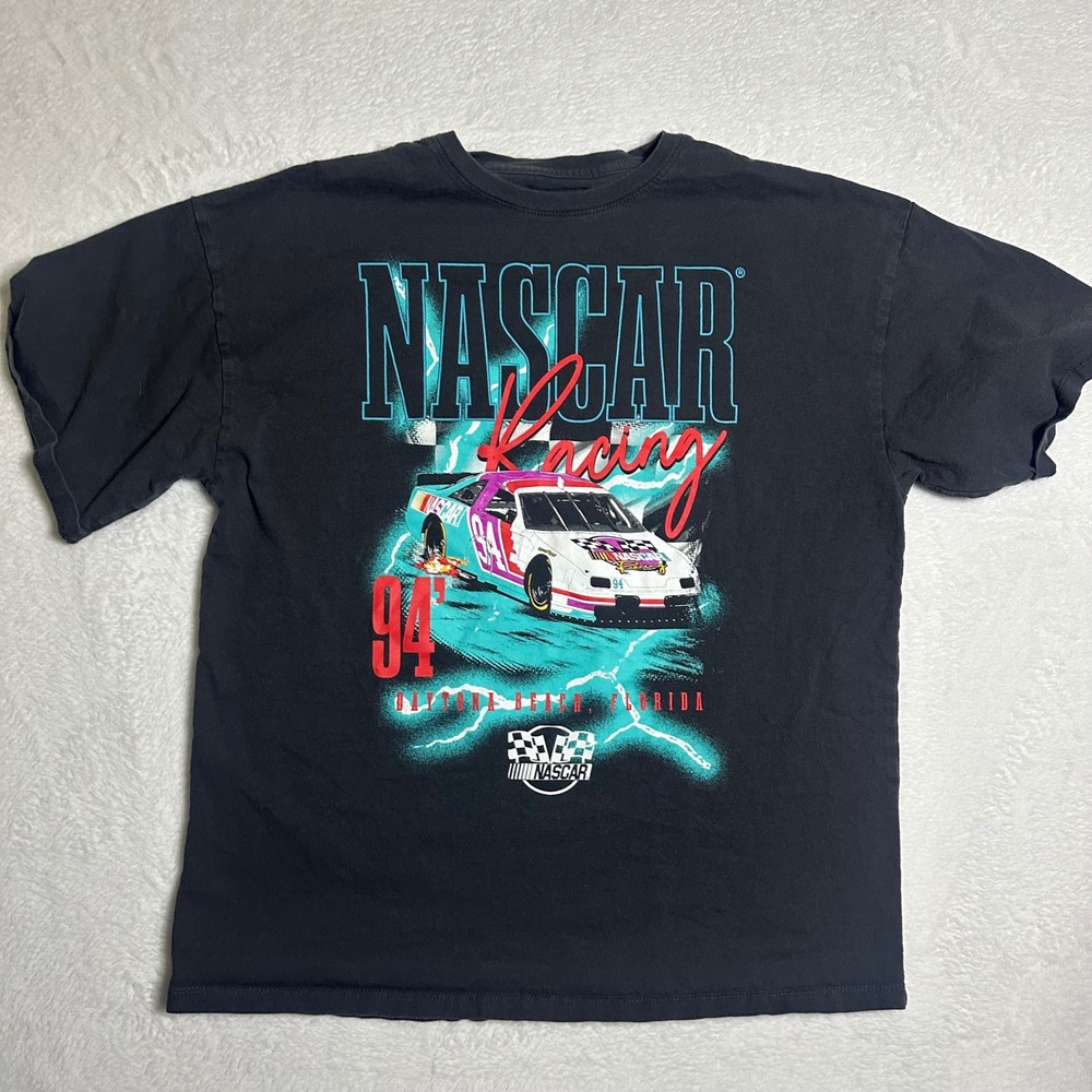 NASCAR Racing Daytona Beach Florida Graphic T-Shirt Mens Black Short Sleeve L